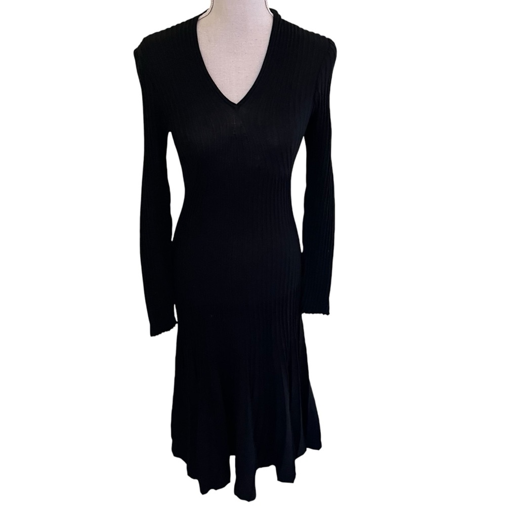 Peruvian Connection Black Pima Cotton V-Neck Long Sleeve Sweater Maxi Dress